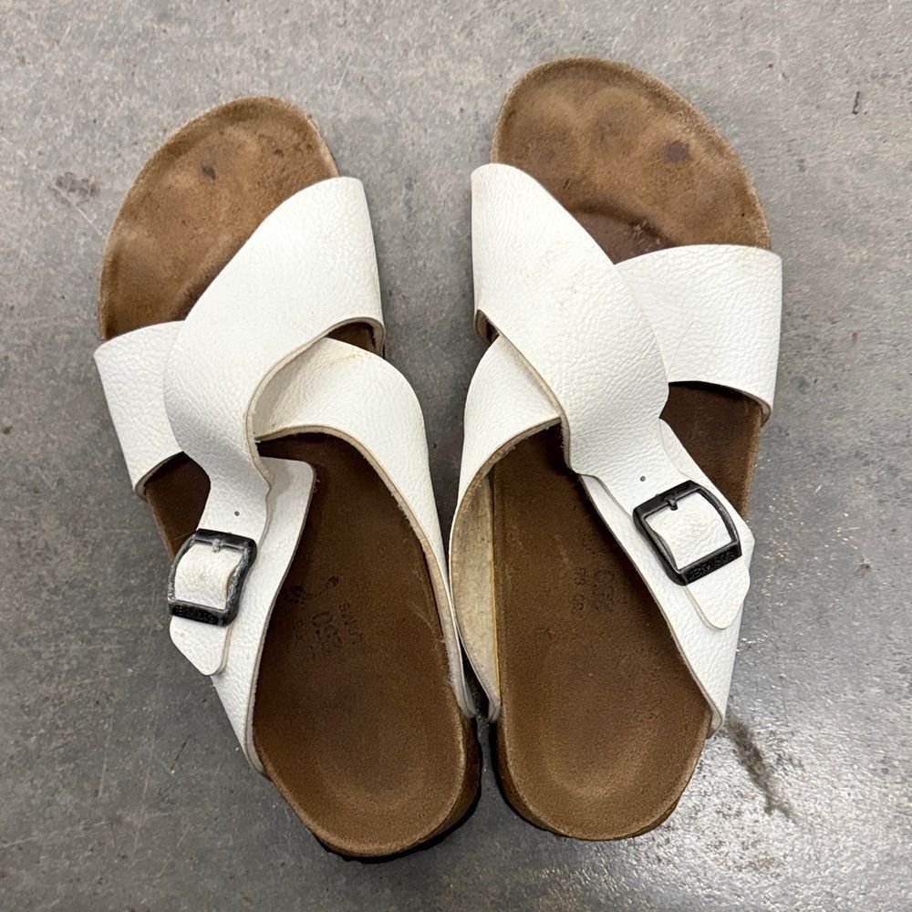Birkenstock White Cross-Strap Sandals with Buckle - Picture 3 of 5